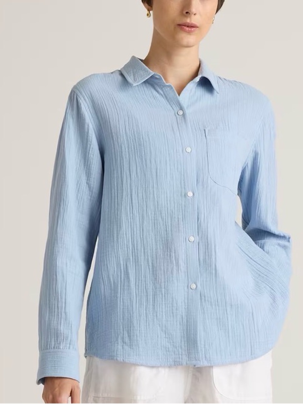 Quince 100% Organic Cotton Gauze Long Sleeve Button-Down Shirt SZ S - Picture 2 of 5